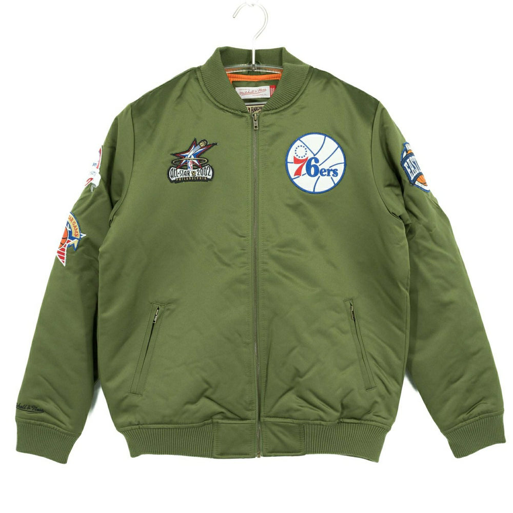 Philadelphia 76ers Olive Mitchell & Ness Heavyweight Satin NBA Jacket - Taass outlet