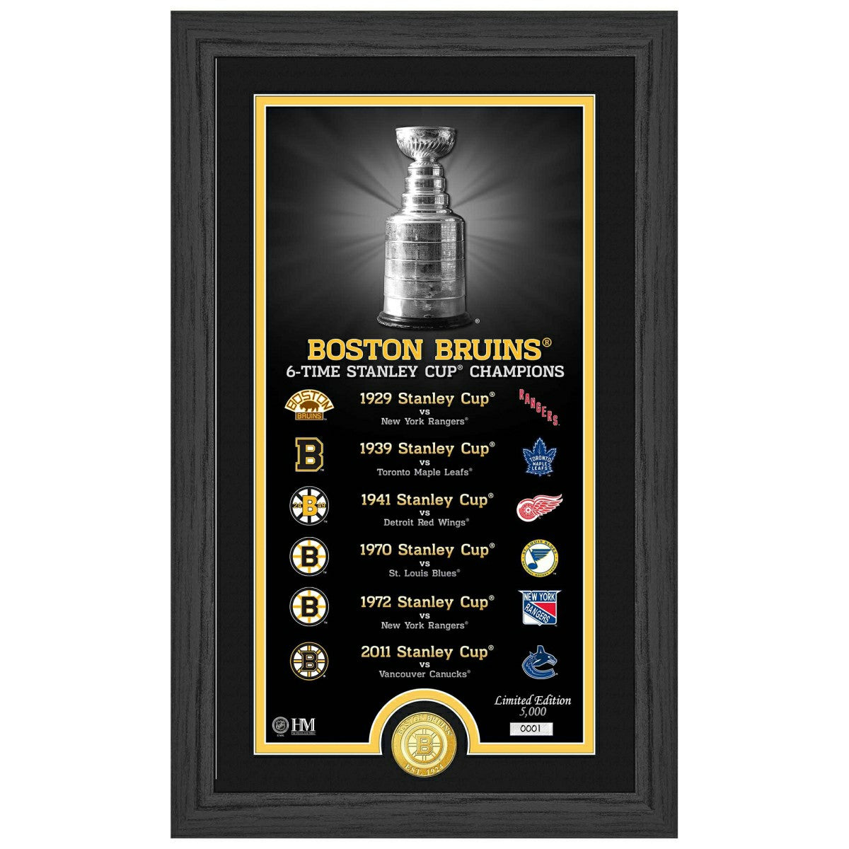 Boston Bruins Stanley Cup Legacy Bronze Coin Framed NHL Photo - Taass US