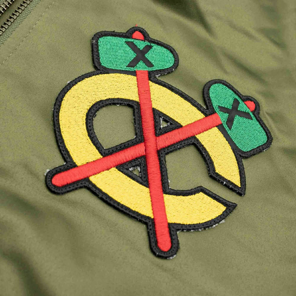 Chicago Blackhawks Olive Mitchell & Ness Heavyweight Satin NHL Jacket - Taass outlet