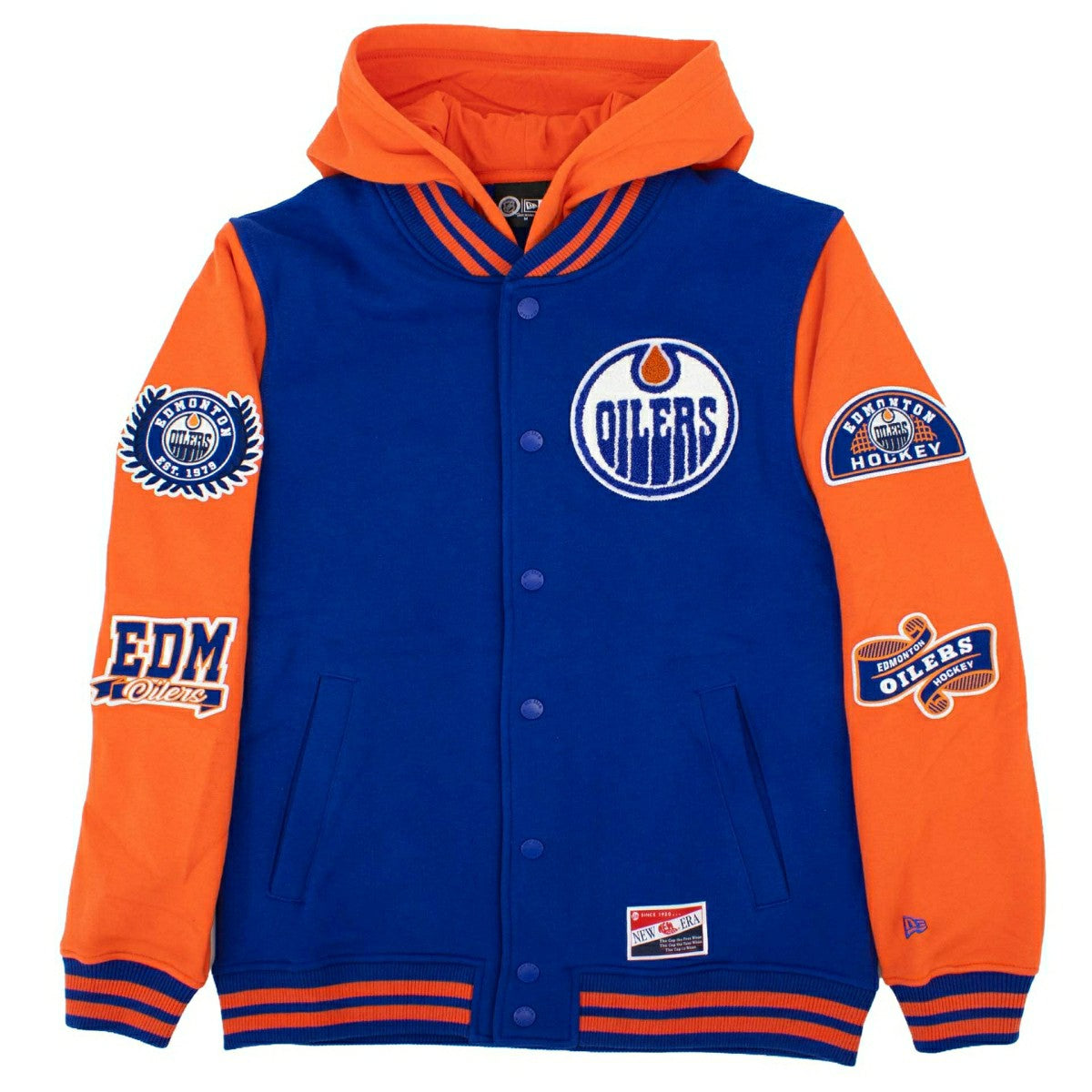 Edmonton Oilers Full Snap Patch NHL Jacket Blue/Orange - Taass US