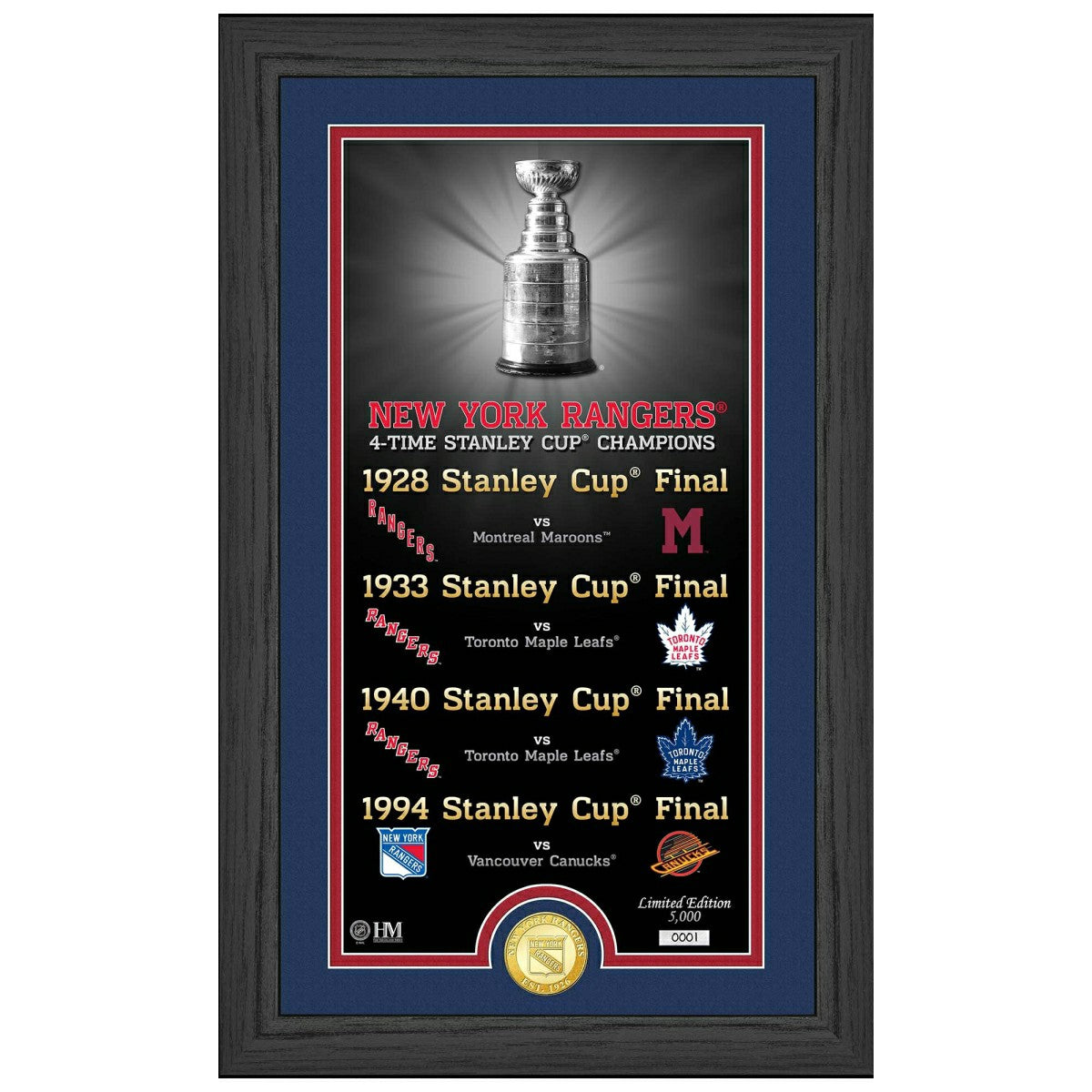 New York Rangers Stanley Cup Legacy Bronze Coin Framed NHL Photo - Taass sale