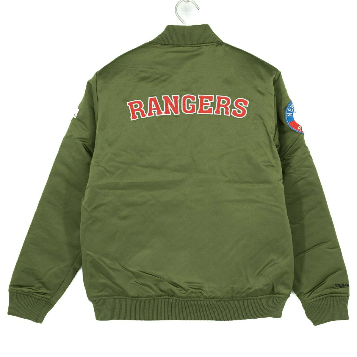 New York Rangers Olive Mitchell & Ness Heavyweight Satin NHL Jacket - Taass for sale