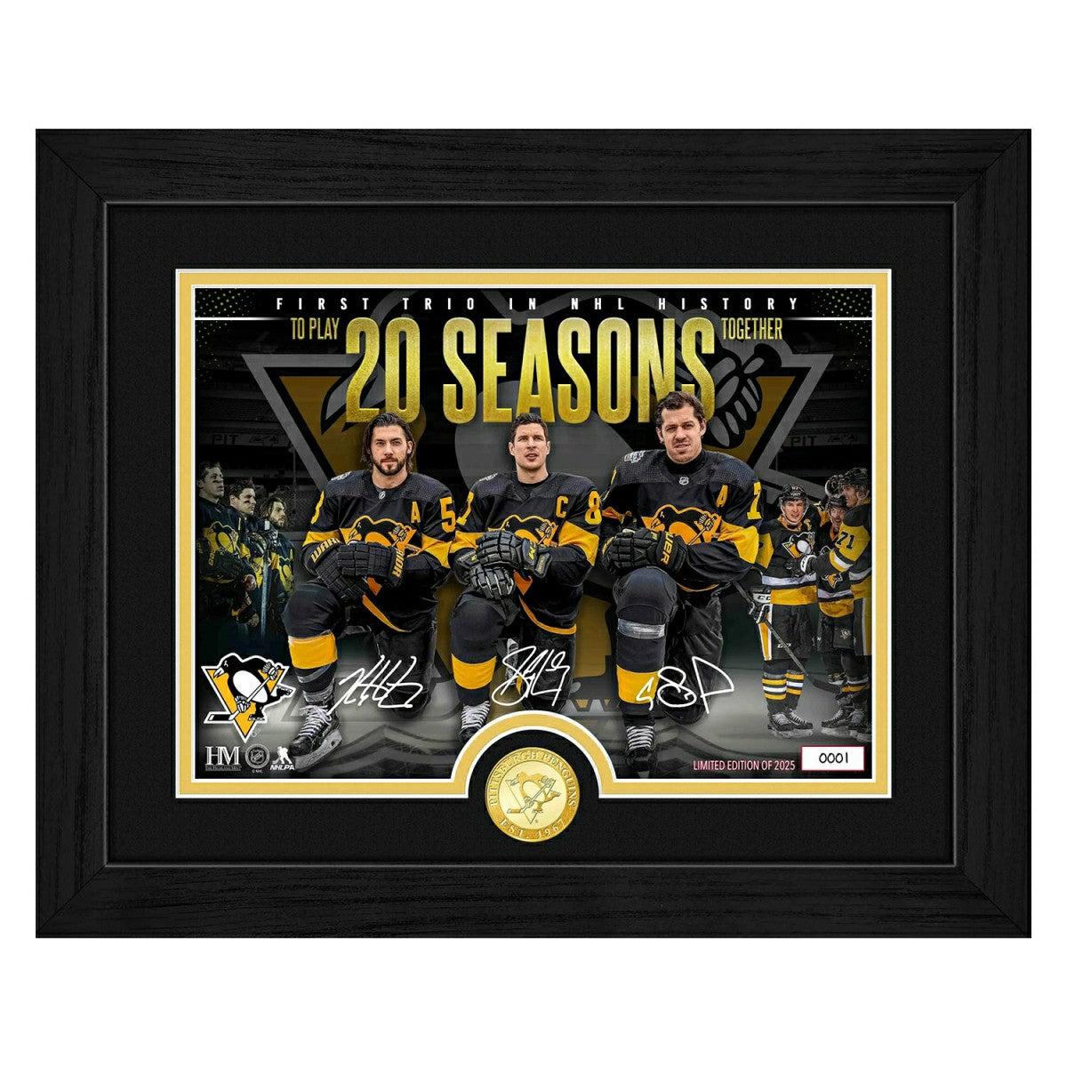 Crosby Malkin Letang 20 Seasons Penguins Bronze Coin NHL Photo Frame - Taass discount