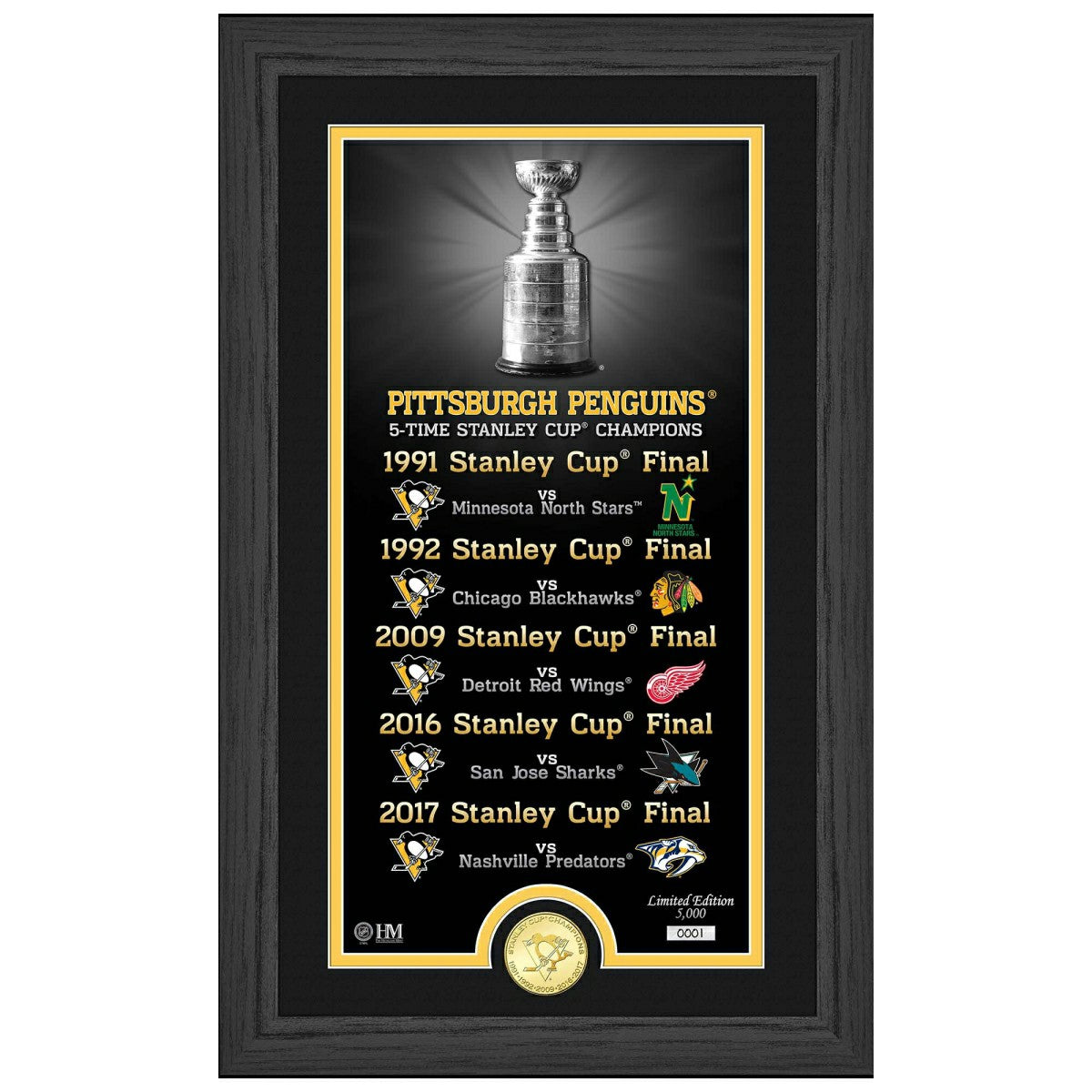 Pittsburgh Penguins Stanley Cup Legacy Bronze Coin Framed NHL Photo - Taass for sale