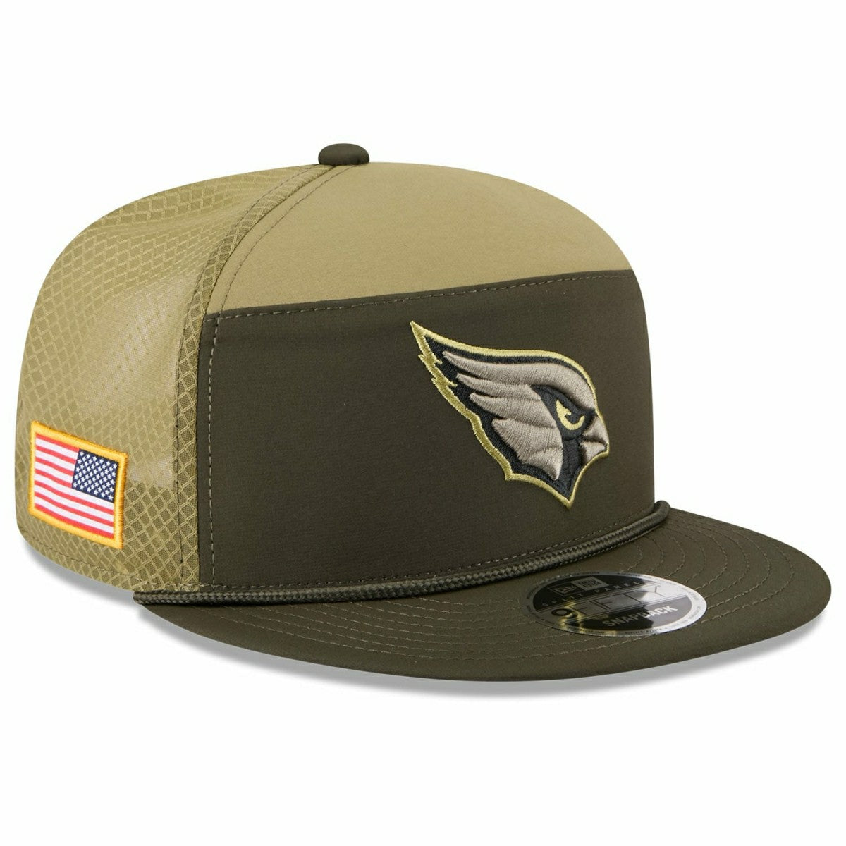 Arizona Cardinals 2025 NFL Salute to Service 9FIFTY Split Panel Trucker Snapback Cap Olive - Taass outlet