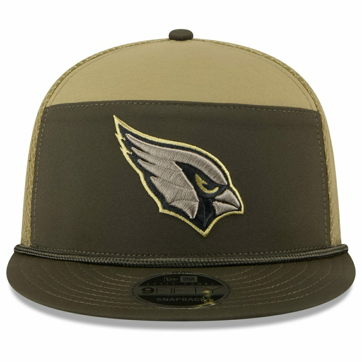 Arizona Cardinals 2025 NFL Salute to Service 9FIFTY Split Panel Trucker Snapback Cap Olive - Taass outlet