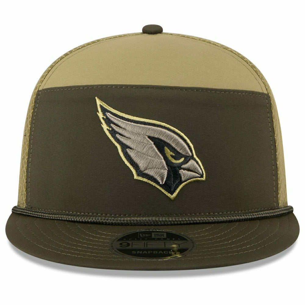 Arizona Cardinals 2025 NFL Salute to Service 9FIFTY Split Panel Trucker Snapback Cap Olive - Taass outlet