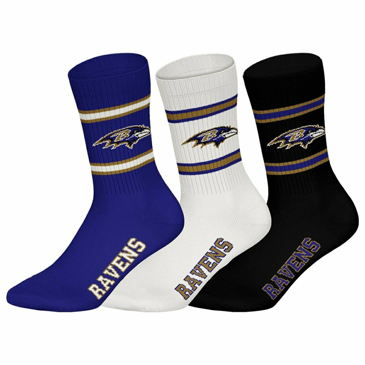 Baltimore Ravens Team Set NFL Crew Socks (3-Pack) - Taass US