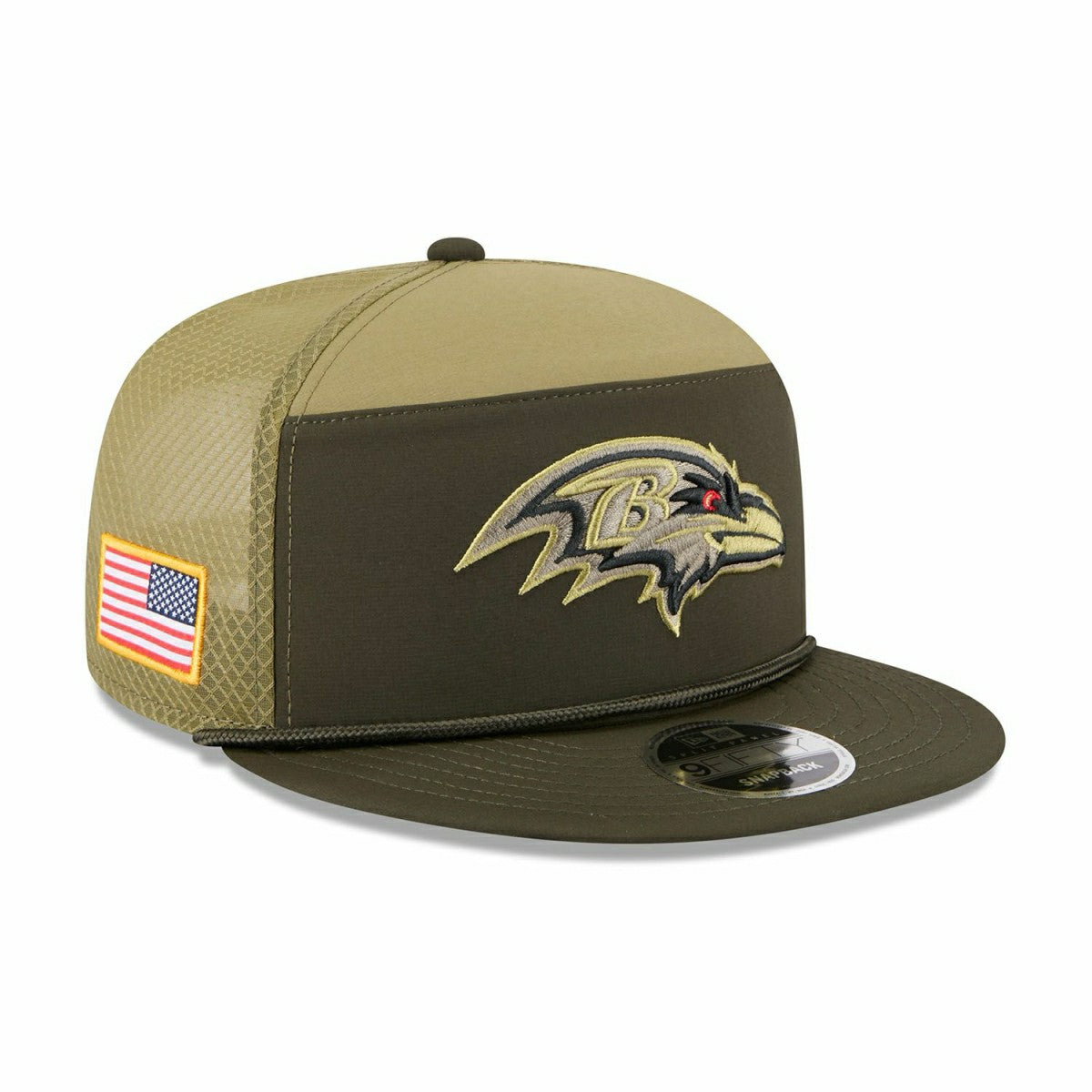 Baltimore Ravens 2025 NFL Salute to Service 9FIFTY Split Panel Trucker Snapback Cap Olive - Taass outlet