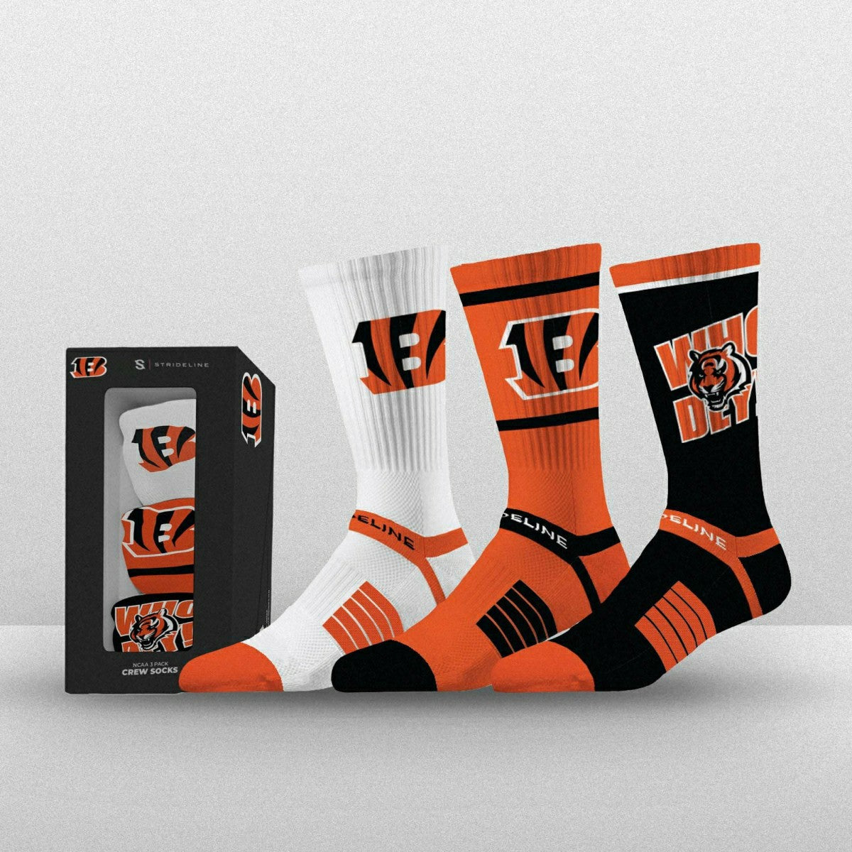 Cincinnati Bengals Strideline Premium NFL Crew Socks 3-Pack Box - Taass discount