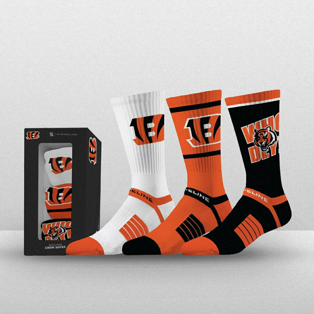 Cincinnati Bengals Strideline Premium NFL Crew Socks 3-Pack Box - Taass discount
