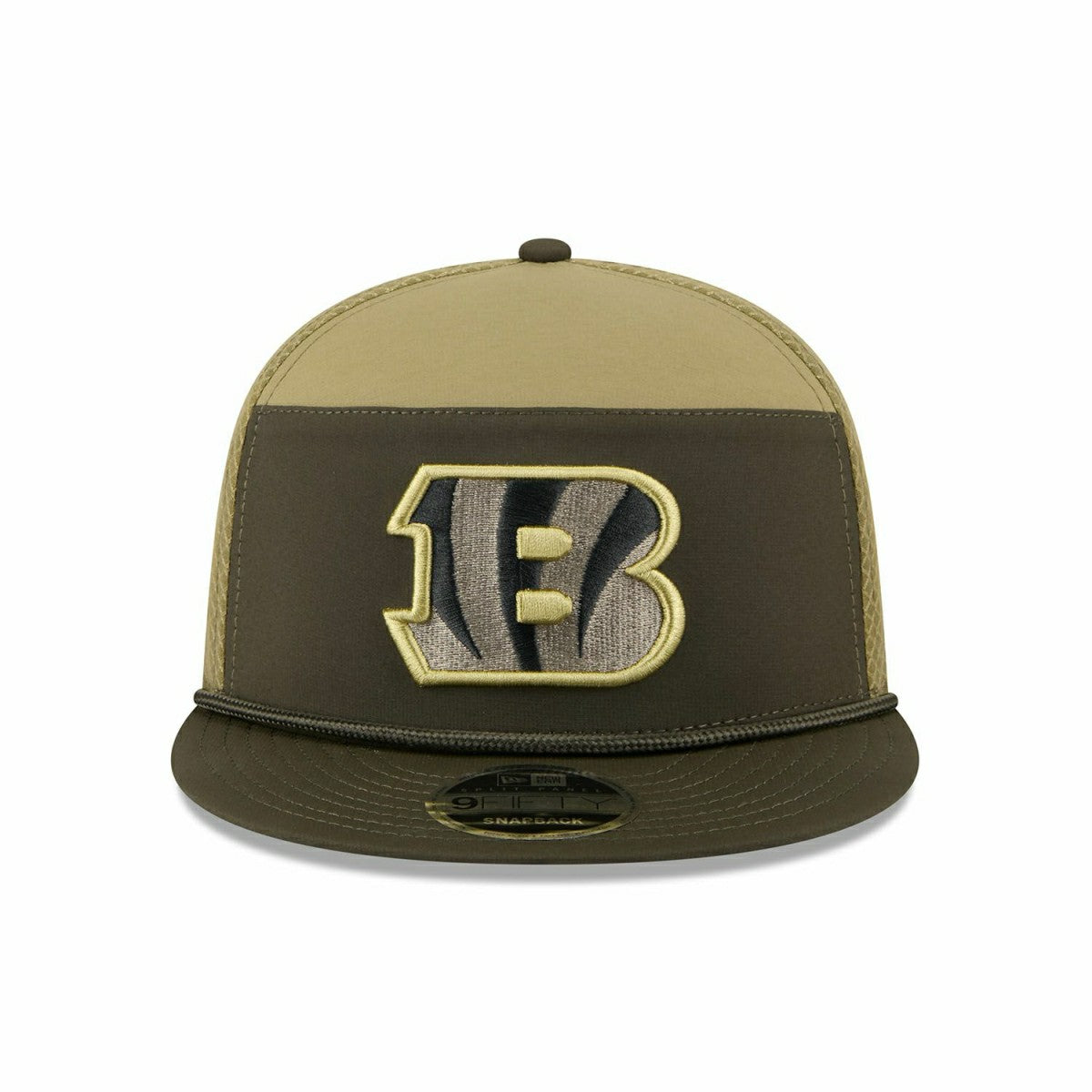 Cincinnati Bengals 2025 NFL Salute to Service 9FIFTY Split Panel Trucker Snapback Cap Olive - Taass on sale