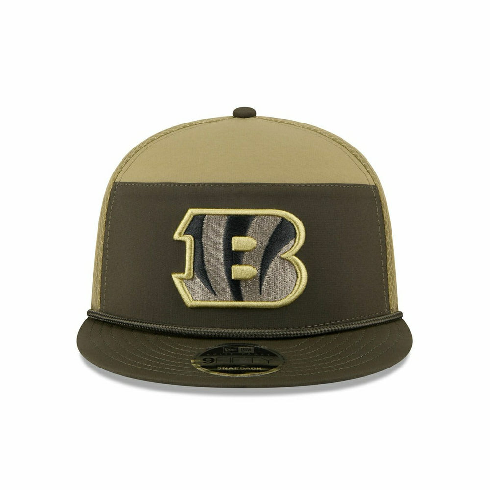 Cincinnati Bengals 2025 NFL Salute to Service 9FIFTY Split Panel Trucker Snapback Cap Olive - Taass on sale