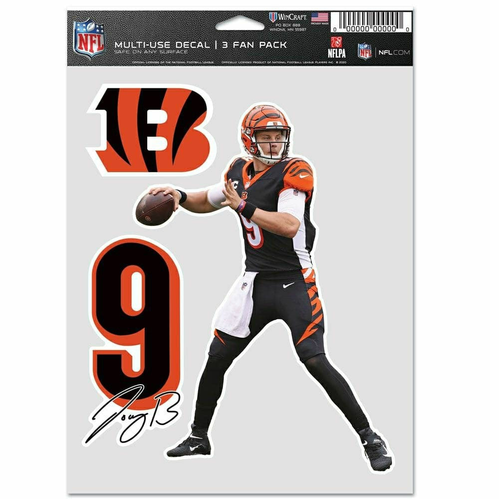 Joe Burrow #9 Cincinnati Bengals Player NFL Decals Set (3 Pcs.) - Taass Online