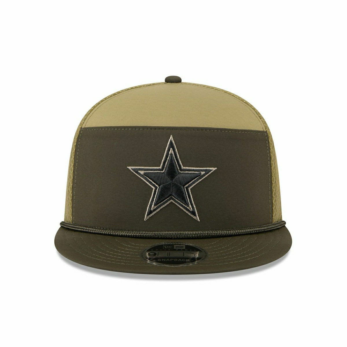 Dallas Cowboys 2025 NFL Salute to Service 9FIFTY Split Panel Trucker Snapback Cap Olive - Taass Online