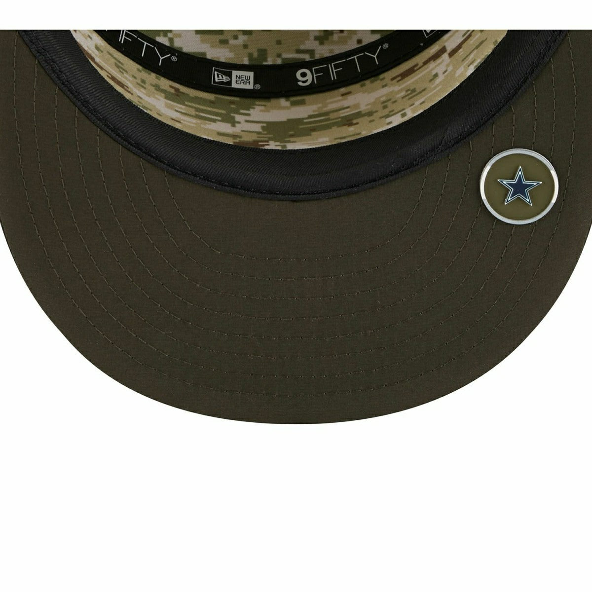 Dallas Cowboys 2025 NFL Salute to Service 9FIFTY Split Panel Trucker Snapback Cap Olive - Taass Online