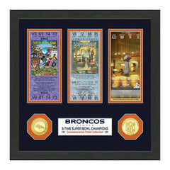 Denver Broncos 3-Time Super Bowl Champions Tickets Bronze Coins Framed NFL Photo - Taass Online
