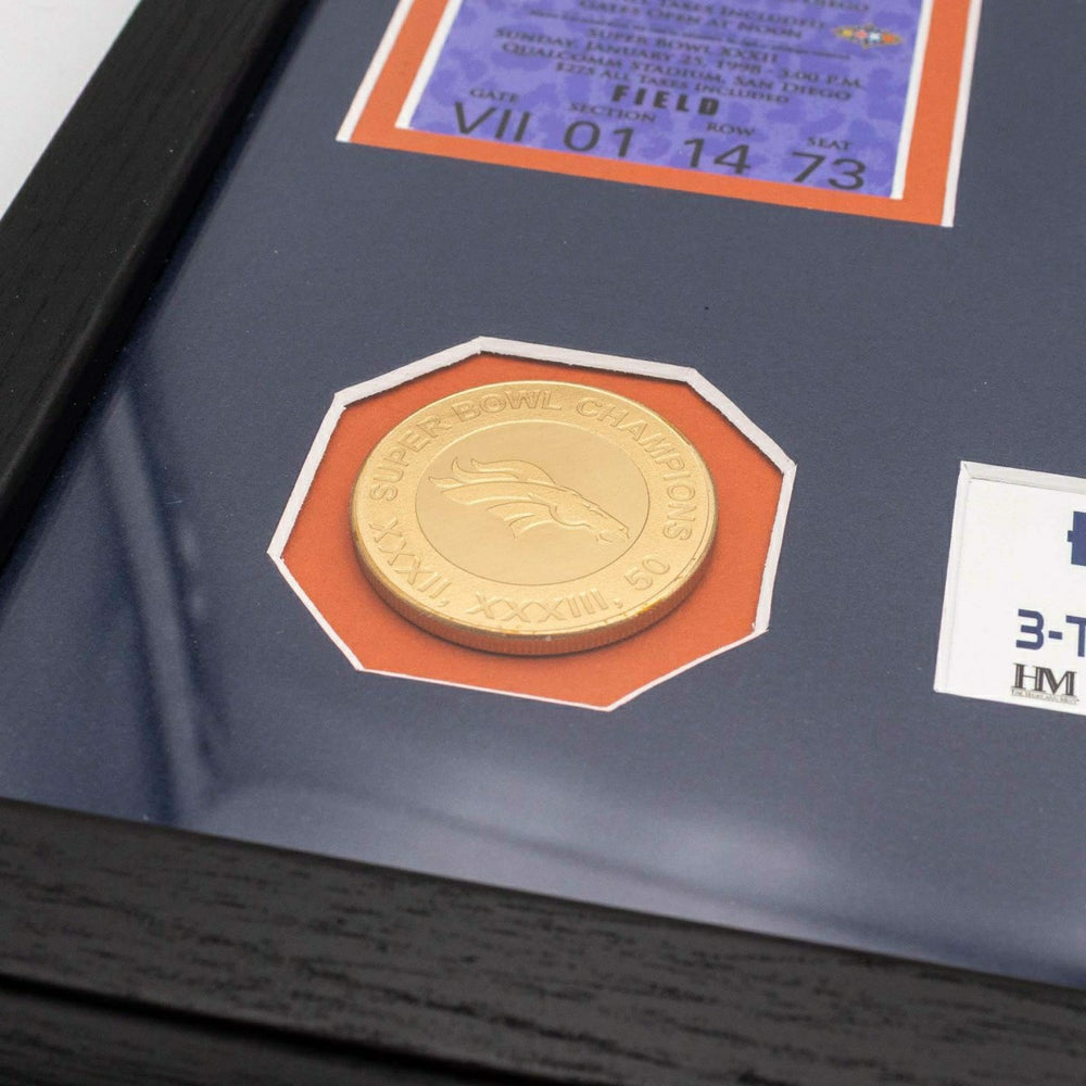 Denver Broncos 3-Time Super Bowl Champions Tickets Bronze Coins Framed NFL Photo - Taass Online