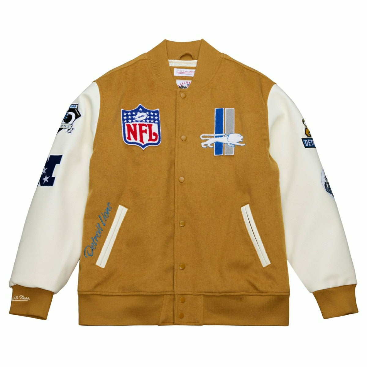Detroit Lions Dusted Varsity NFL Jacket Brown/Cream - Taass discount