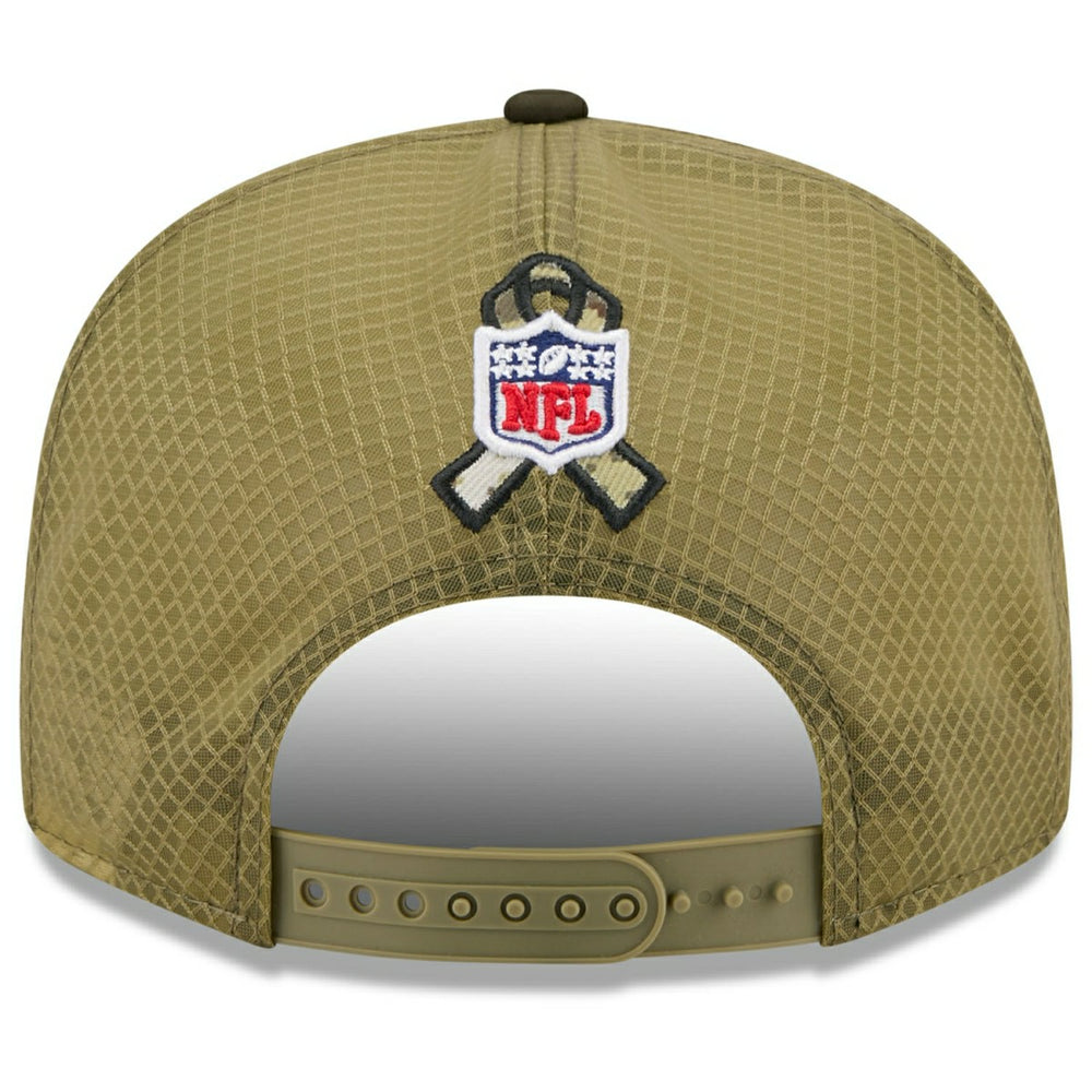 Detroit Lions 2025 NFL Salute to Service 9FIFTY Split Panel Trucker Snapback Cap Olive - Taass US