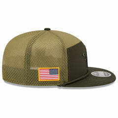 Detroit Lions 2025 NFL Salute to Service 9FIFTY Split Panel Trucker Snapback Cap Olive - Taass US