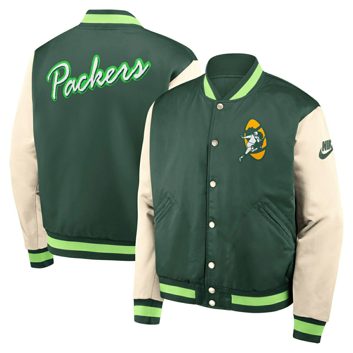 Green Bay Packers Rewind Legacy Bomber Jacket Green/Cream - Taass US