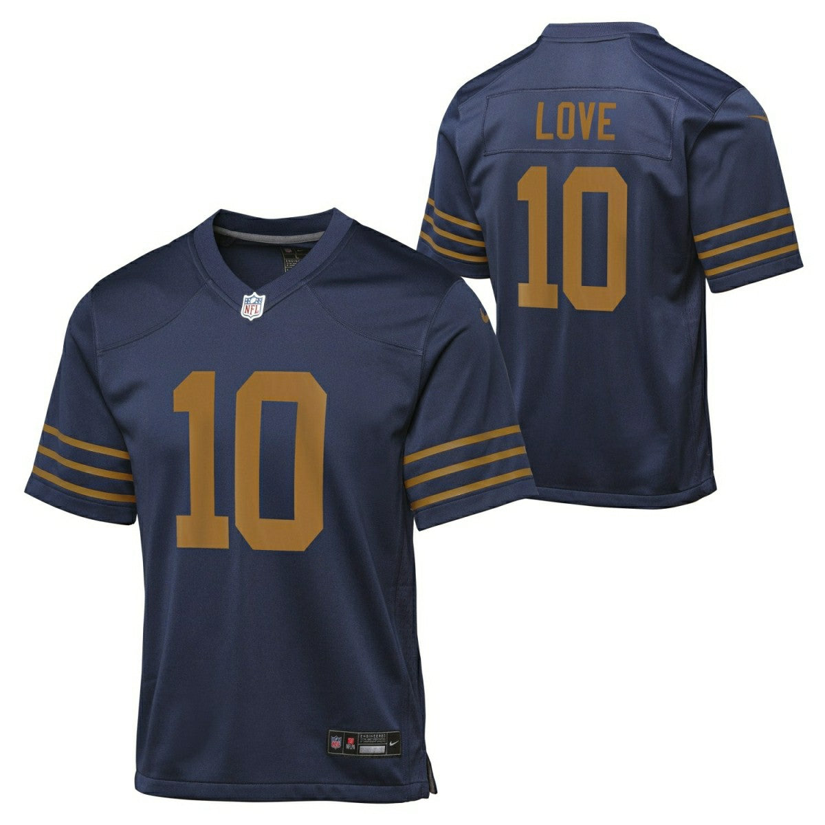 Jordan Love #10 Green Bay Packers Game Football NFL Throwback ALT Jersey Navy (YOUTH) - Taass on sale