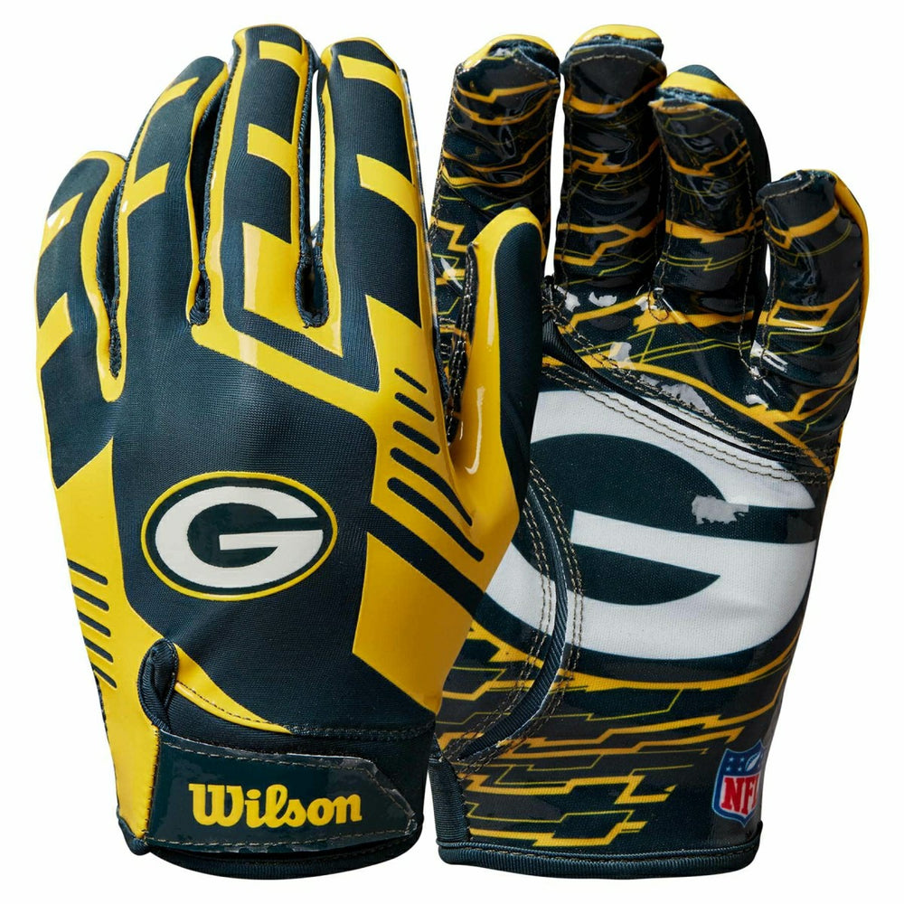 Green Bay Packers Wilson Stretch-Fit NFL Receivers Gloves - Taass on sale