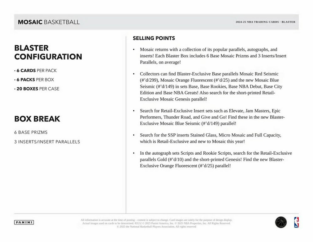 2024/25 Panini Mosaic Basketball NBA Blaster Box - Taass outlet