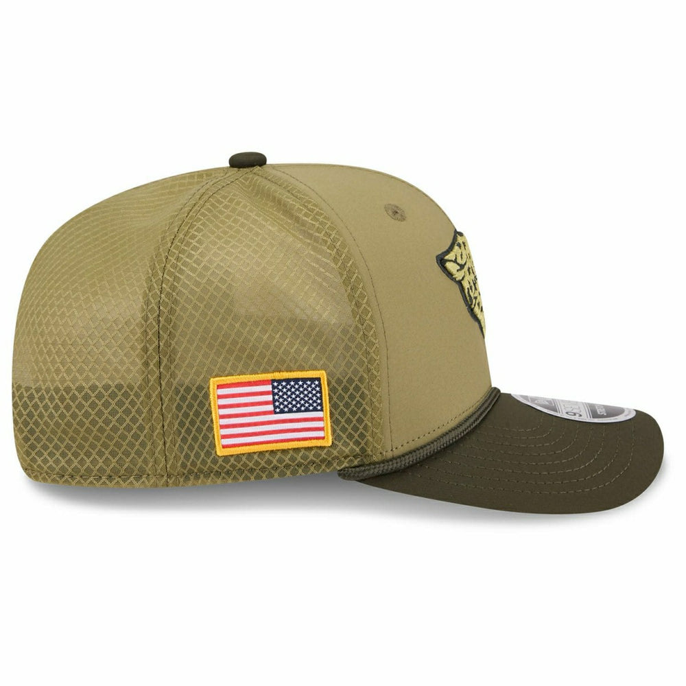 Jacksonville Jaguars 2025 NFL Salute to Service 9SEVENTY Trucker Snapback Cap Olive - Taass US
