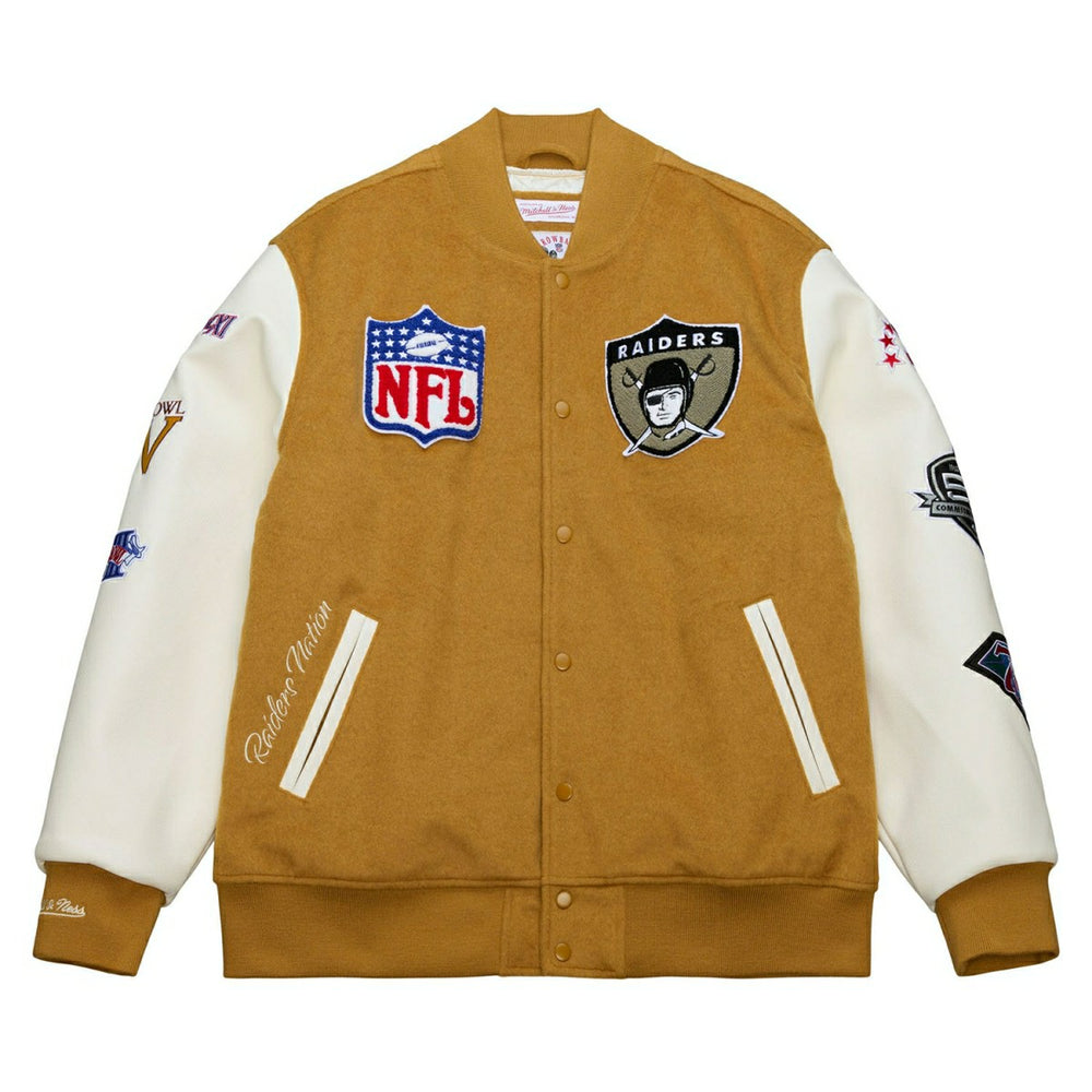 Oakland Raiders Dusted Varsity NFL Jacket Brown/Cream - Taass Online