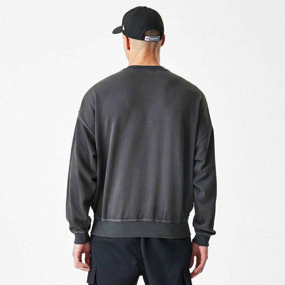 Las Vegas Raiders Washed Oversized NFL Crew Neck Sweater Dark Gray - Taass US