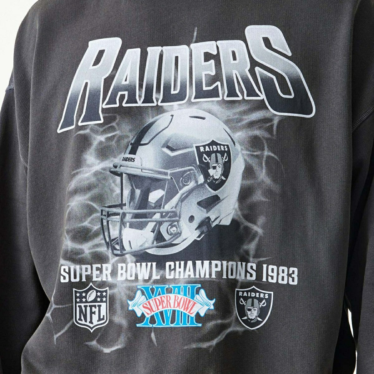 Las Vegas Raiders Washed Oversized NFL Crew Neck Sweater Dark Gray - Taass US