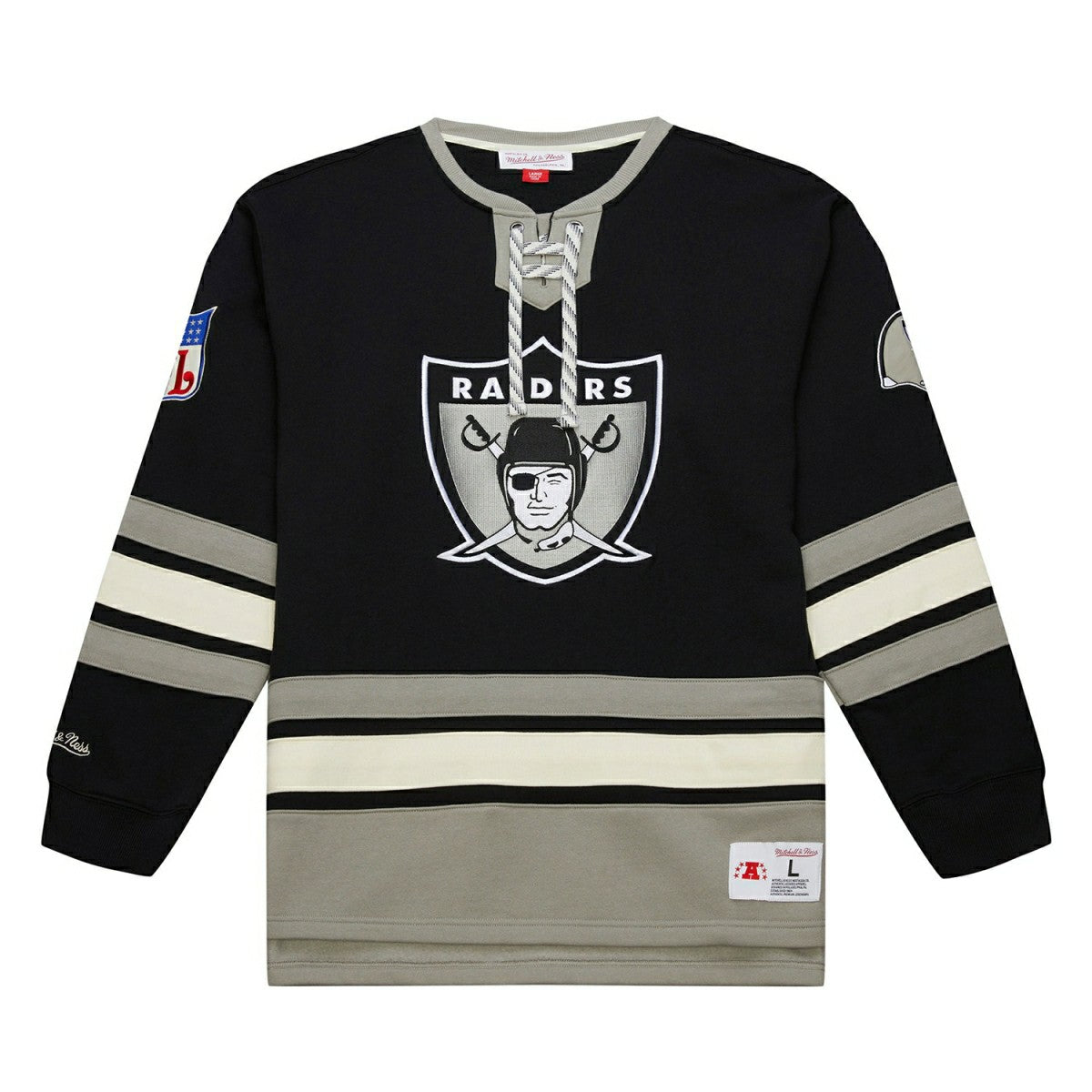 Las Vegas Raiders Mitchell & Ness Heritage NFL Lace-Up Jersey Crew - Taass sale