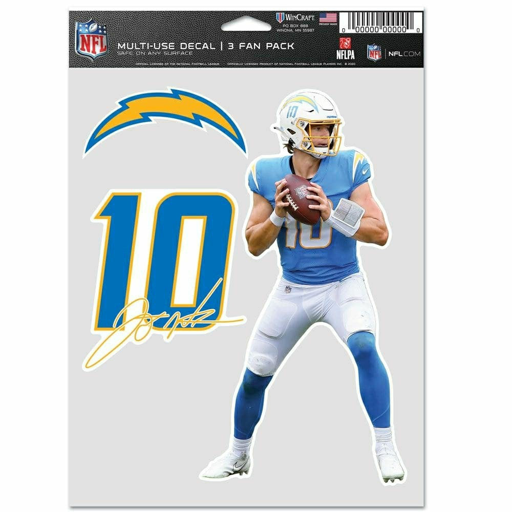 Justin Herbert #10 Los Angeles Chargers Player NFL Decals Set (3 Pcs.) - Taass on sale