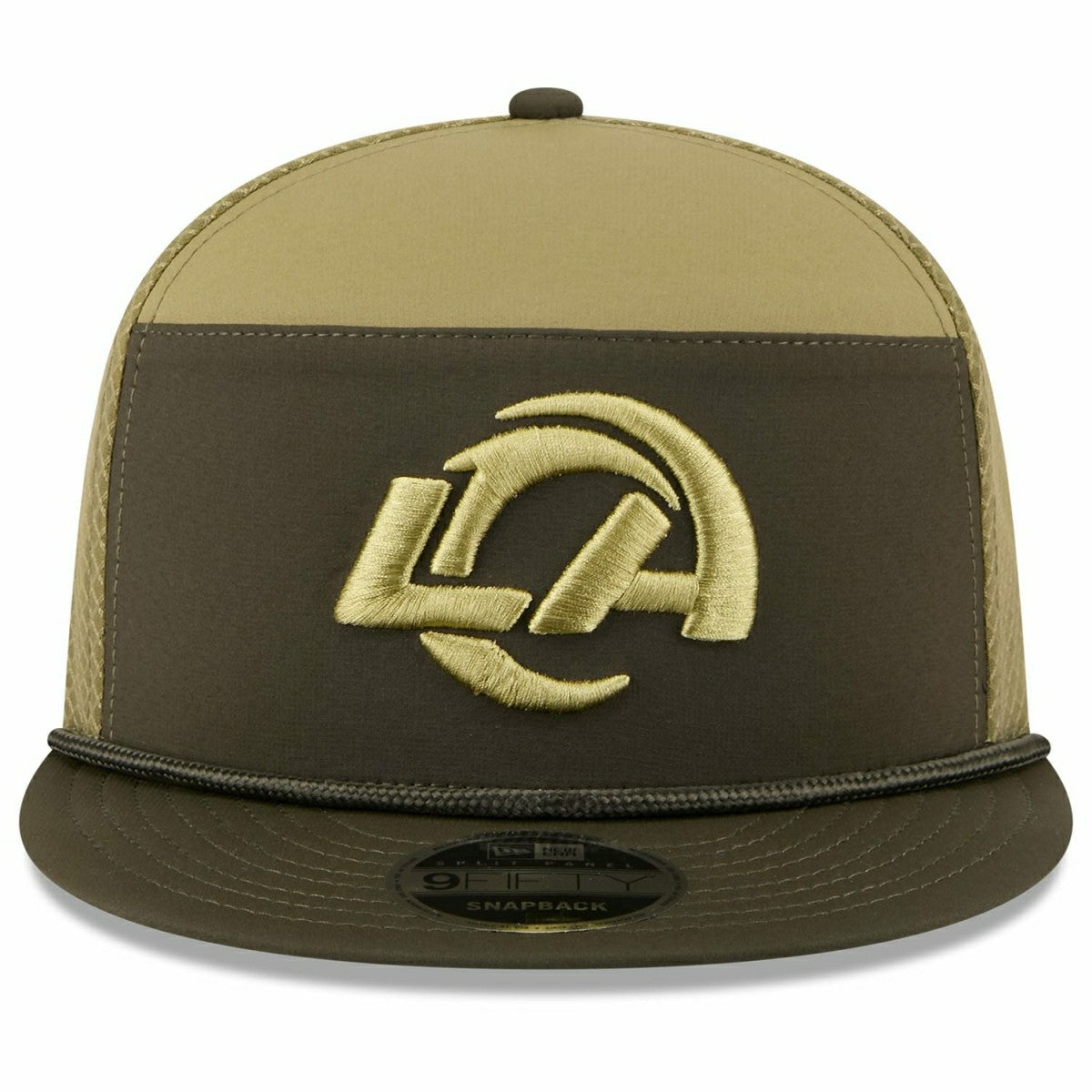 Los Angeles Rams 2025 NFL Salute to Service 9FIFTY Split Panel Trucker Snapback Cap Olive - Taass sale