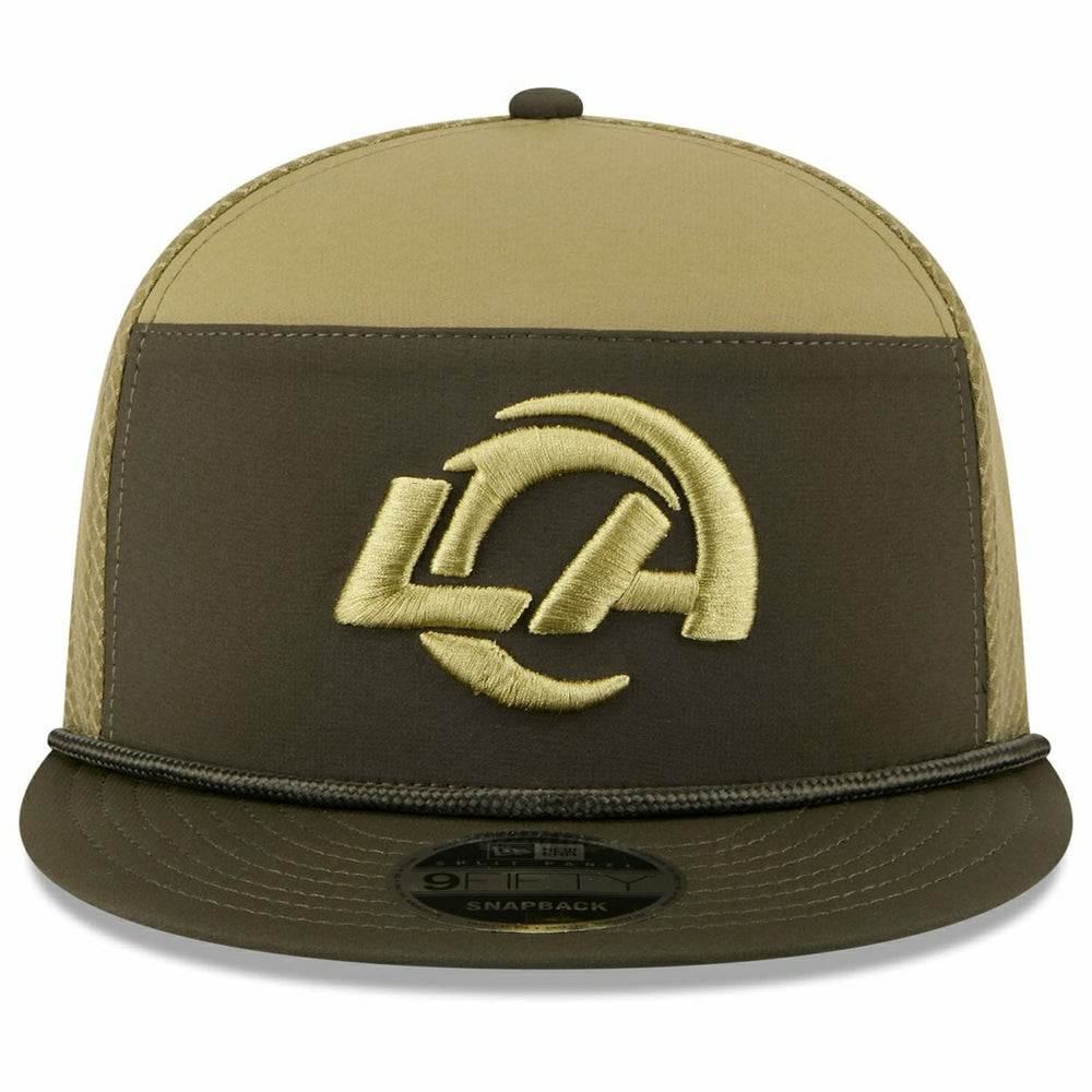 Los Angeles Rams 2025 NFL Salute to Service 9FIFTY Split Panel Trucker Snapback Cap Olive - Taass sale