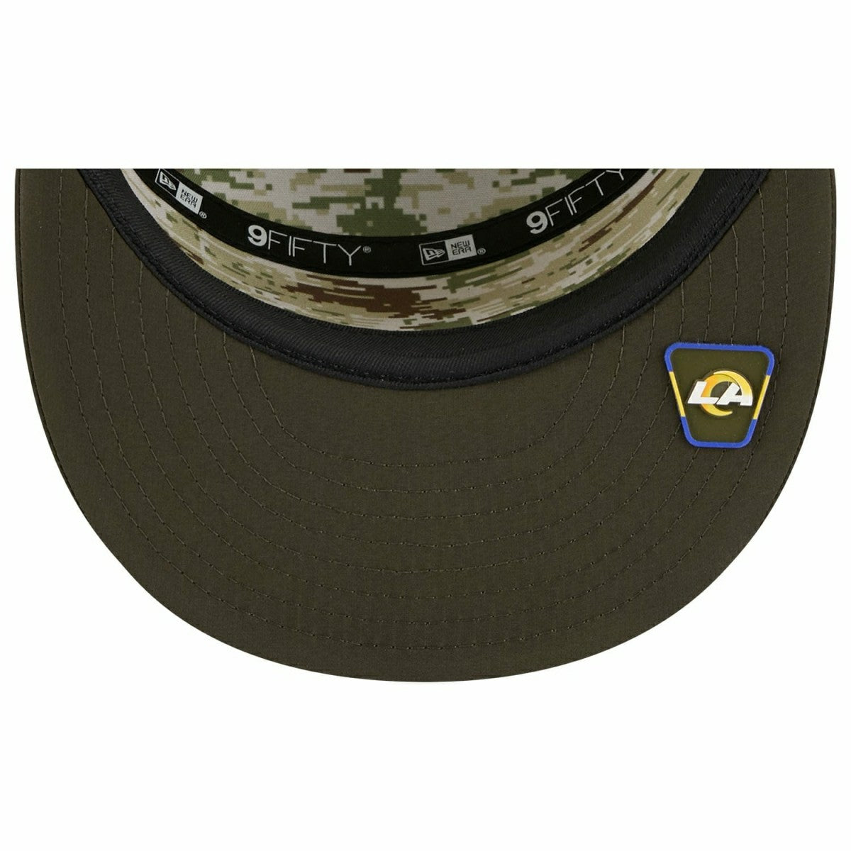 Los Angeles Rams 2025 NFL Salute to Service 9FIFTY Split Panel Trucker Snapback Cap Olive - Taass sale