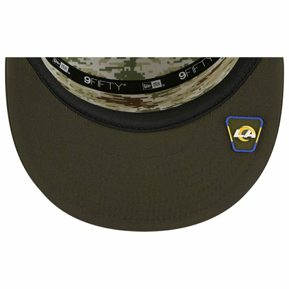 Los Angeles Rams 2025 NFL Salute to Service 9FIFTY Split Panel Trucker Snapback Cap Olive - Taass sale