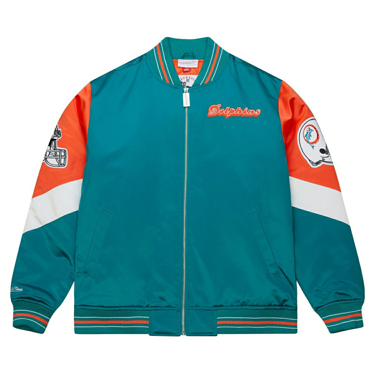 Miami Dolphins Throw it Back Heavyweight Satin NFL Jacket Aqua - Taass for sale