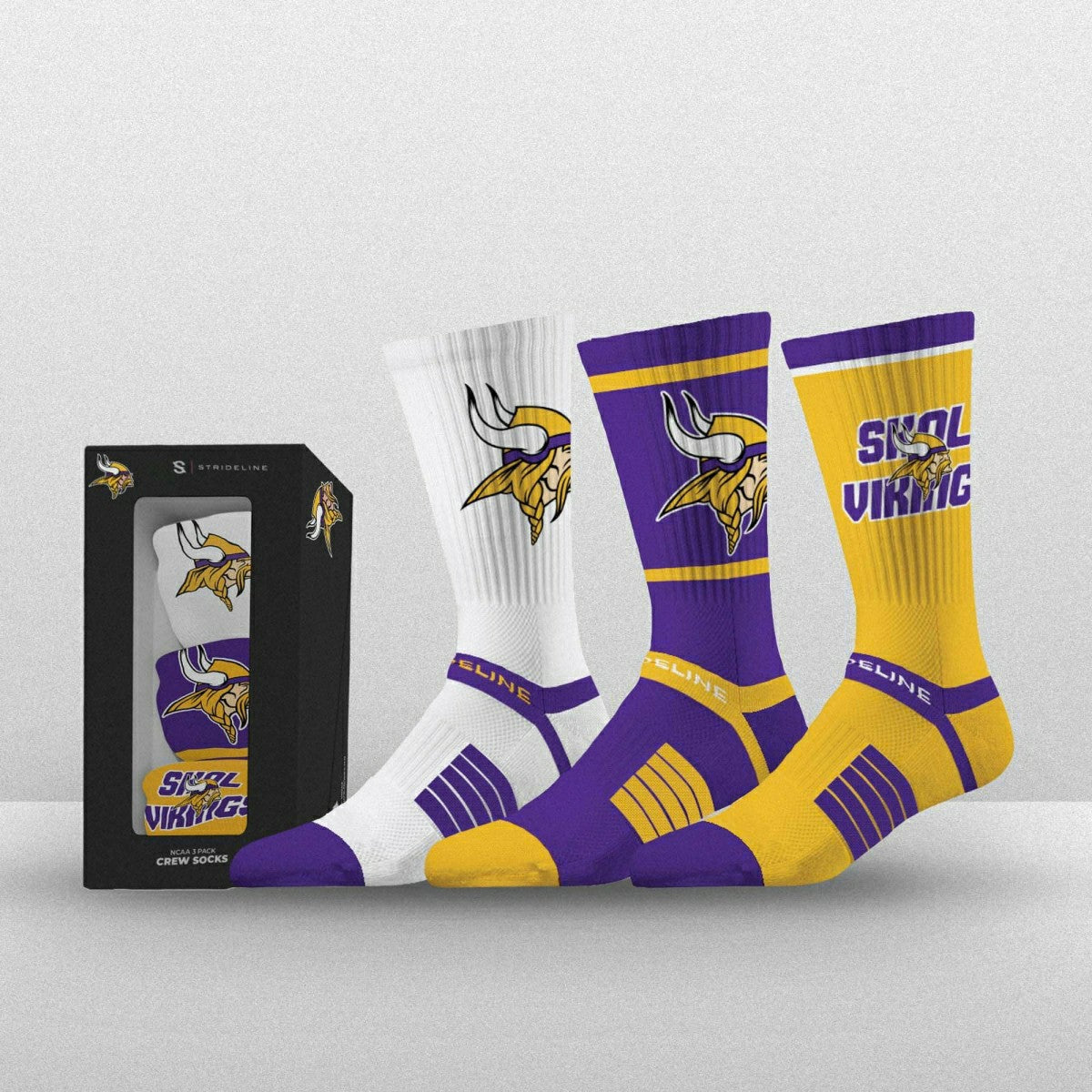 Minnesota Vikings Strideline Premium NFL Crew Socks 3-Pack Box - Taass Online