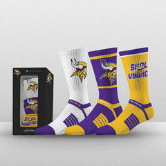 Minnesota Vikings Strideline Premium NFL Crew Socks 3-Pack Box - Taass Online
