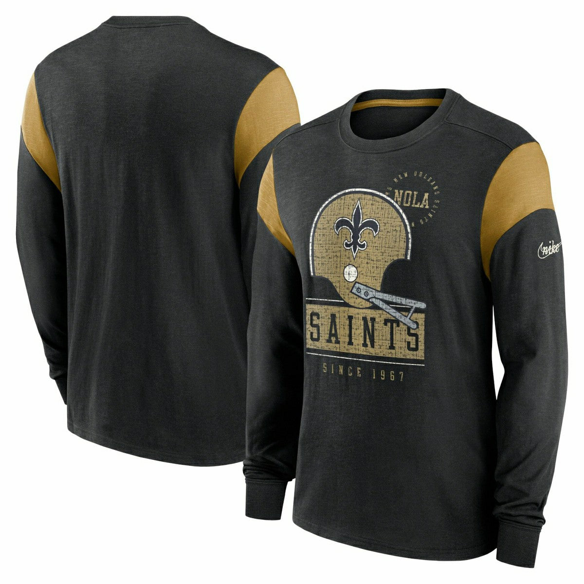 New Orleans Saints NFL Historic Nike Slub Long Sleeve Shirt Black - Taass US
