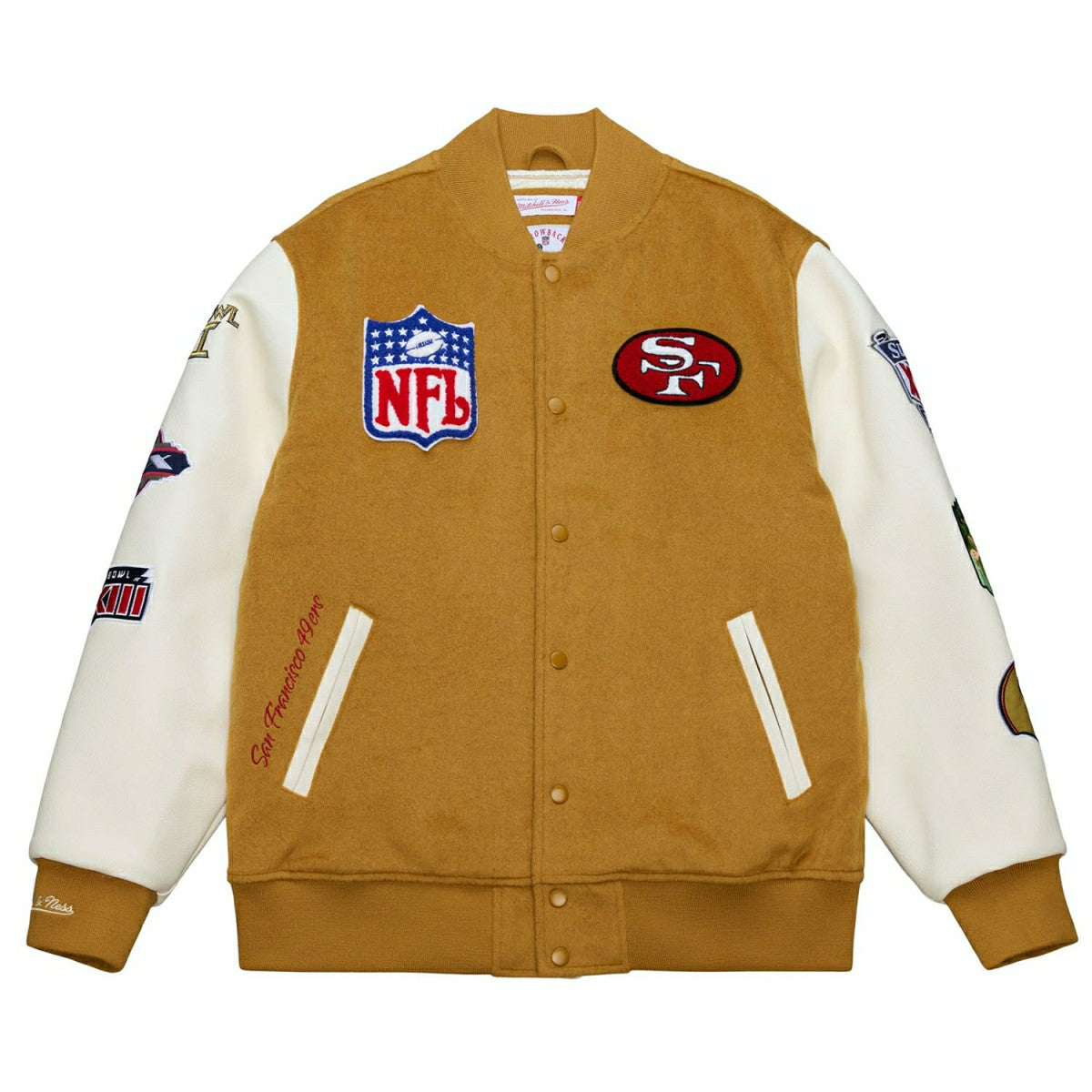 San Francisco 49ers Dusted Varsity NFL Jacket Brown/Cream - Taass for sale