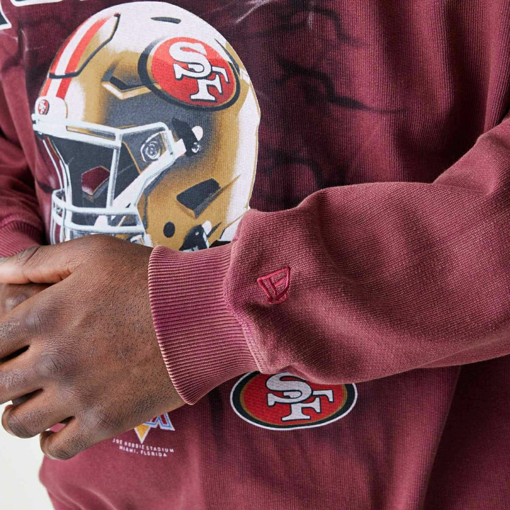 San Francisco 49ers Washed Oversized NFL Crew Neck Sweater Red - Taass on sale