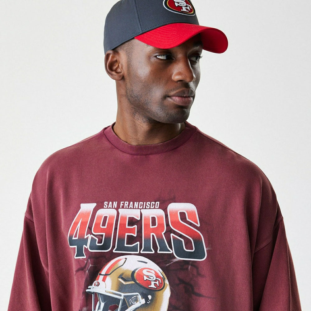 San Francisco 49ers Washed Oversized NFL Crew Neck Sweater Red - Taass on sale