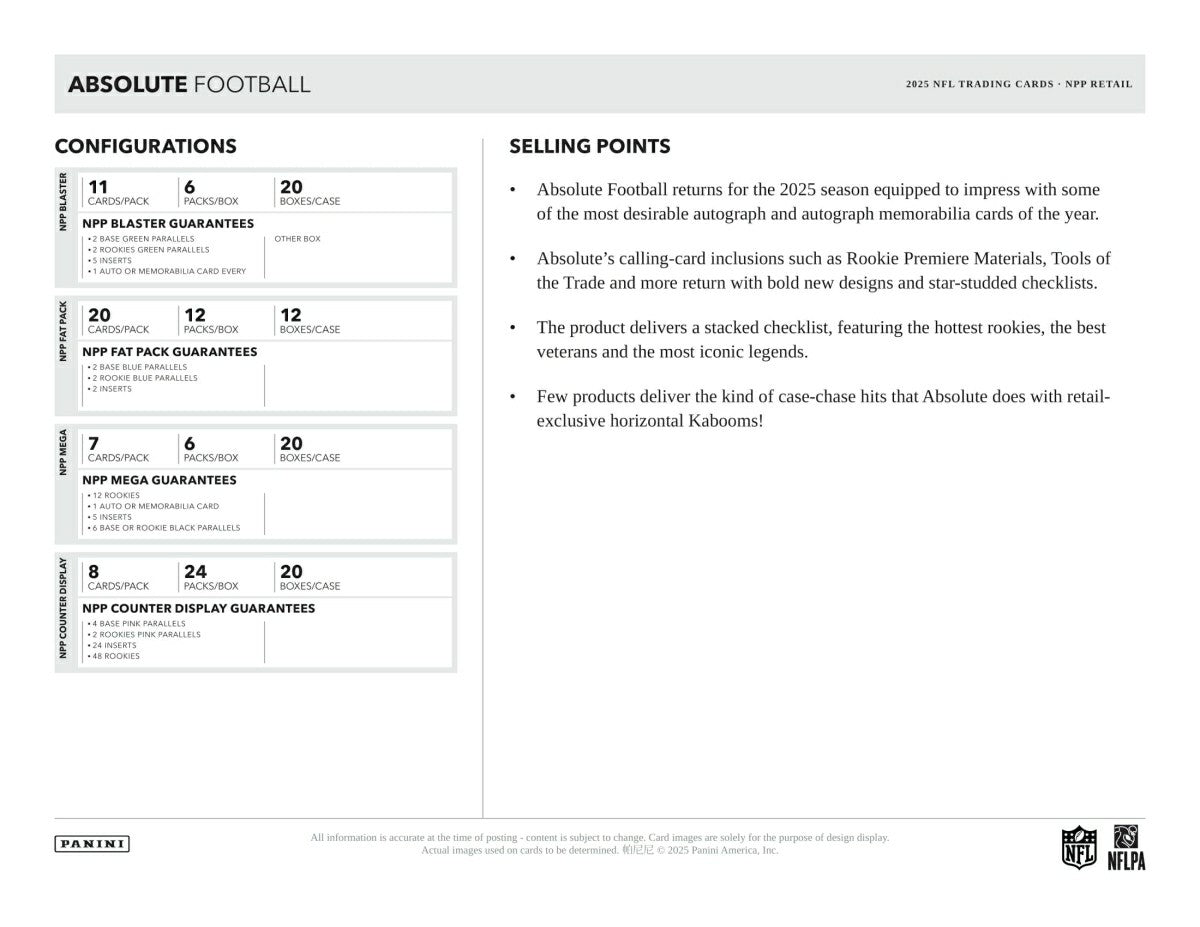 2025 Panini Absolute Football NFL Mega Box - Taass for sale