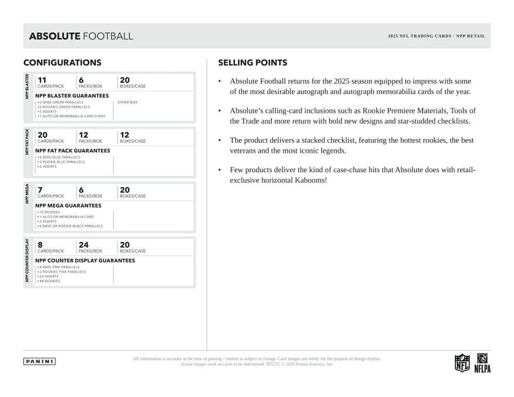 2025 Panini Absolute Football NFL Mega Box - Taass for sale