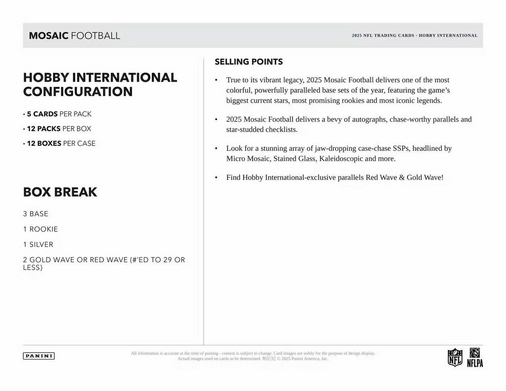 2025 Panini Mosaic Football International Hobby Box - Taass outlet