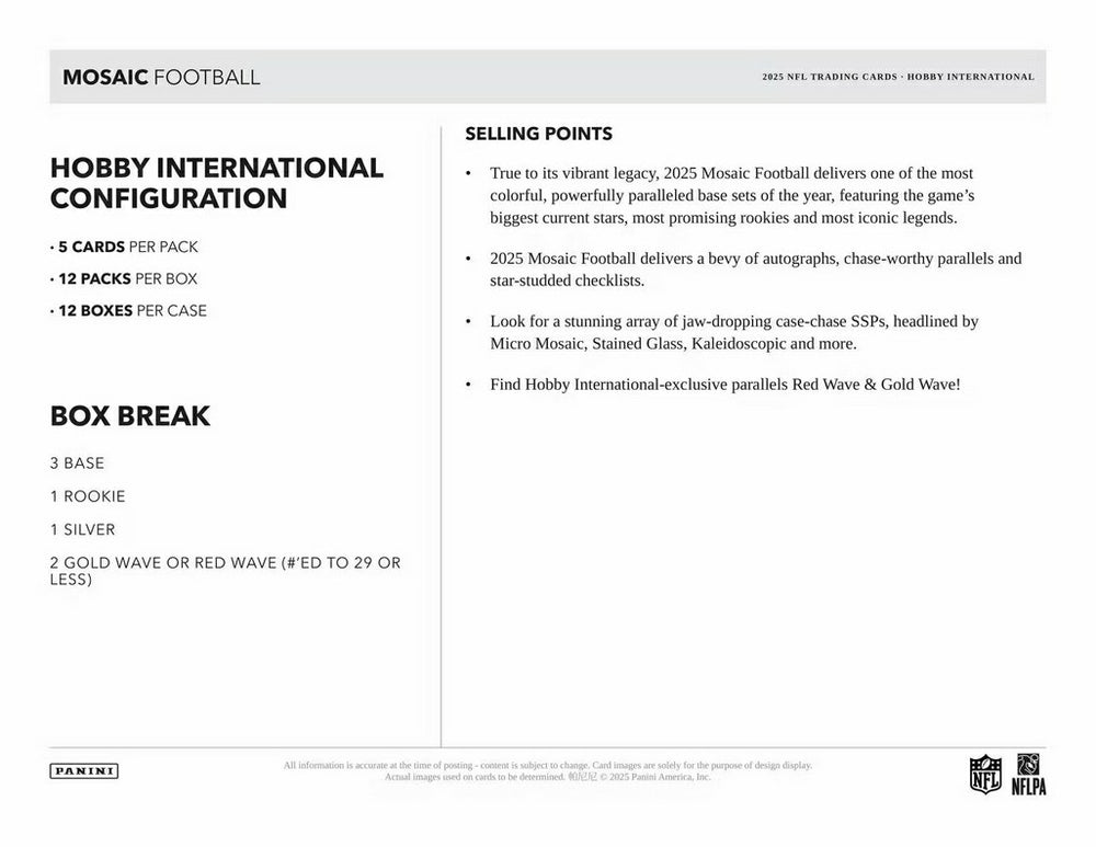 2025 Panini Mosaic Football International Hobby Box - Taass outlet